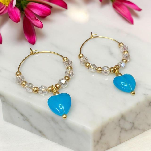 Handmade Women's Earrings - Gold/Blue on Productcaster.