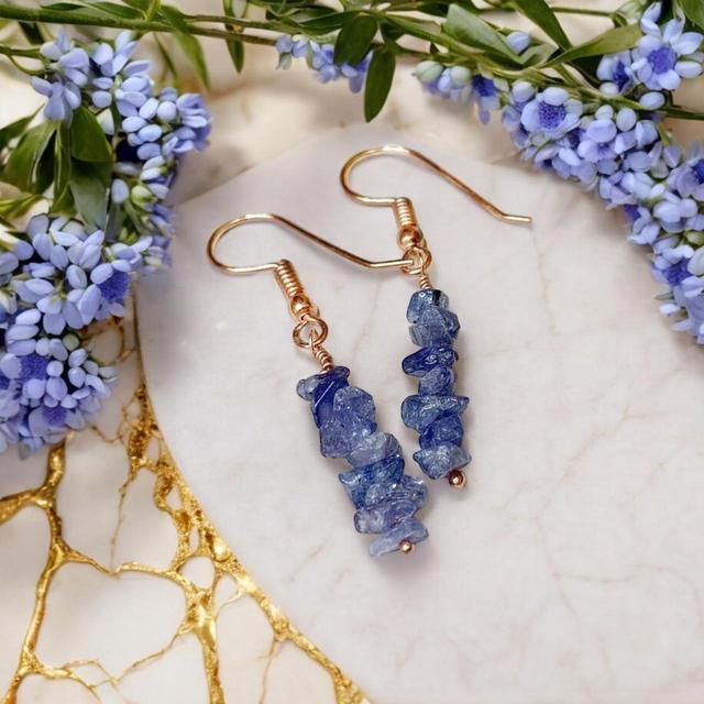 Handmade Women's Earrings - Blue/Gold on Productcaster.