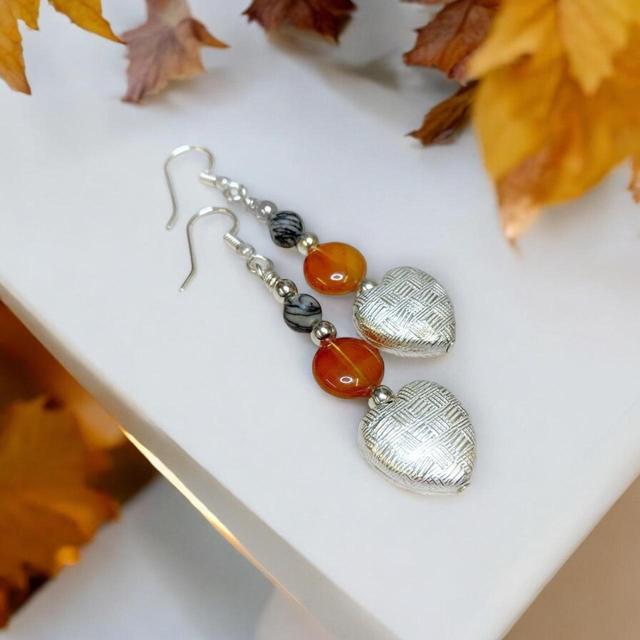 Handmade Women's Earrings - Silver/Orange on Productcaster.