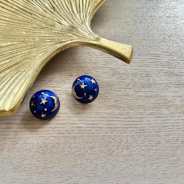 Vintage Women's Earrings - Gold/Blue on Productcaster.