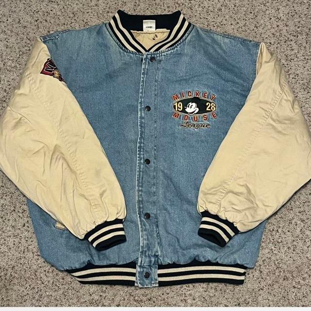 Disney Men's Varsity Jacket - Blue/Cream - L on Productcaster.