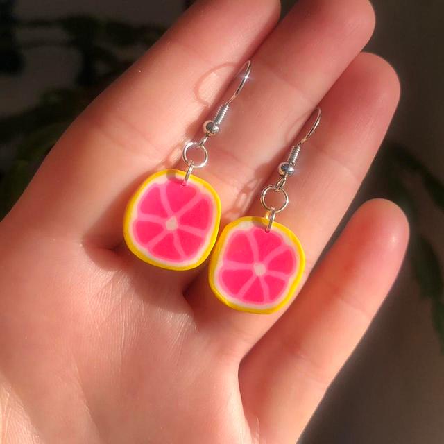 Handmade Women's Earrings - Pink/Yellow on Productcaster.