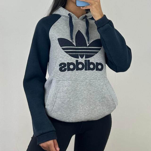 Adidas Men's Hoodie - Grey/Navy - S on Productcaster.