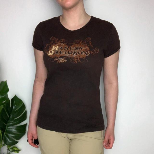 Harley Davidson Women's T-shirt - Brown/Cream - S on Productcaster.