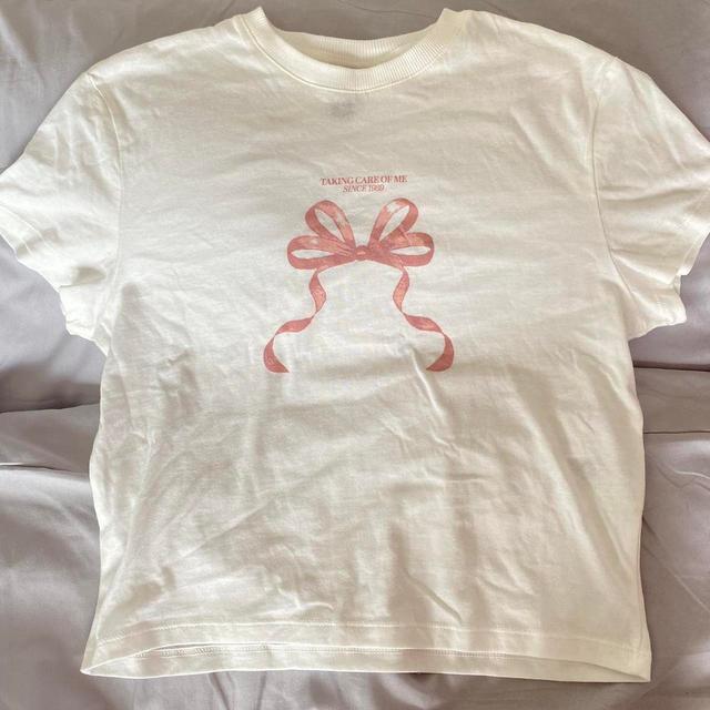 H&M Women's T-shirt - Pink/White - S on Productcaster.