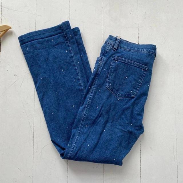 Vintage Women's Flare Embellished Jeans - Blue - UK 10 on Productcaster.