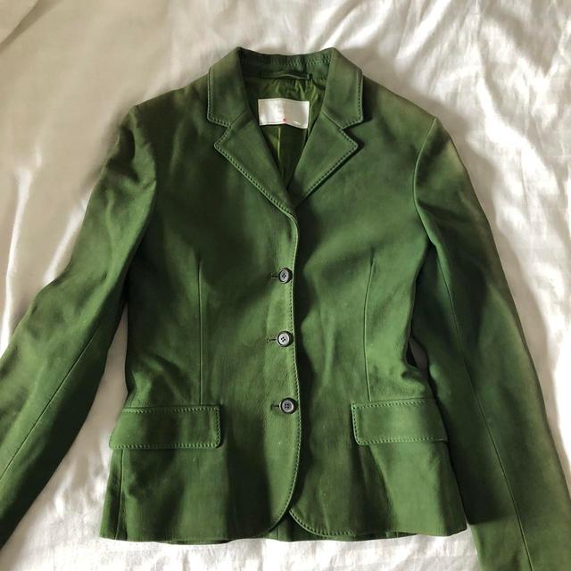 Prada Women's Leather Jacket - Green - S on Productcaster.