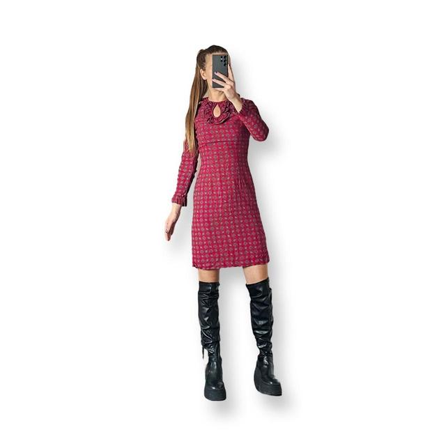 Vintage Women's Mini Dress - Red/Burgundy - 8 on Productcaster.