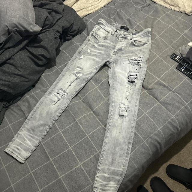 Men's Slim Ripped Jeans - Grey - 29" on Productcaster.