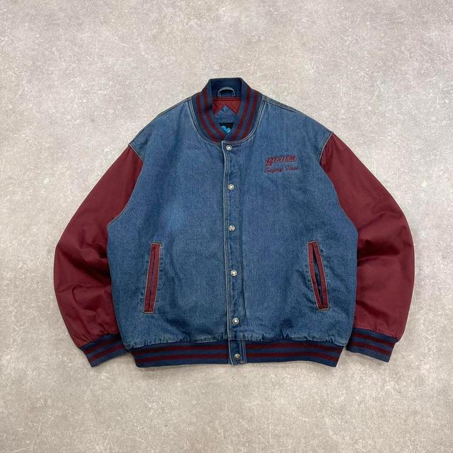 Vintage Men's Bomber Jacket - Blue/Burgundy - XL on Productcaster.