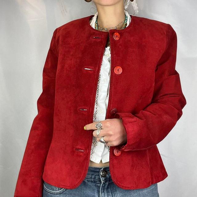 Vintage Women's Leather Jacket - Red - UK 12 on Productcaster.