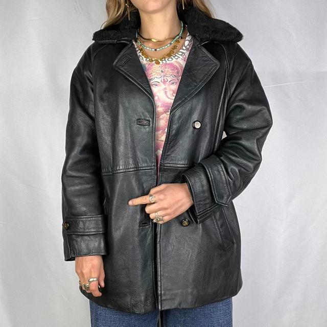 Vintage Women's Leather Jacket - Black - UK 10 on Productcaster.