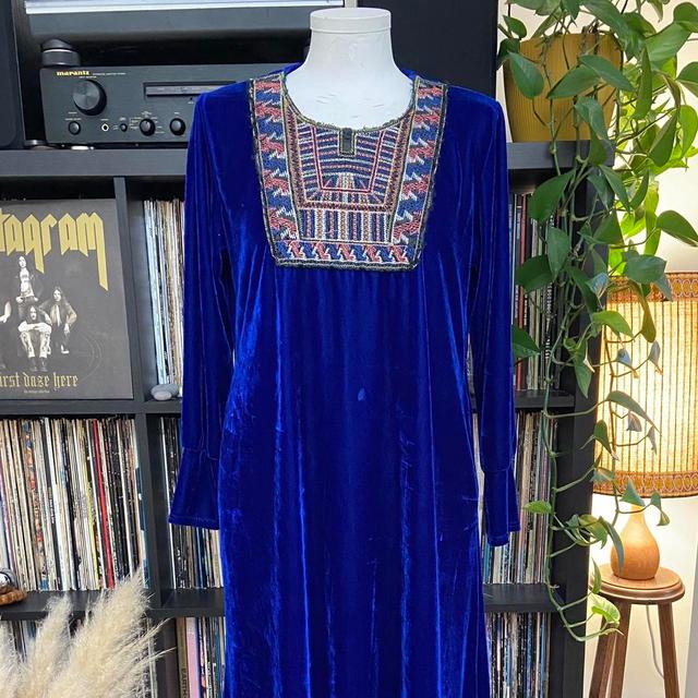 Vintage Women's Party Dress - Blue - M on Productcaster.