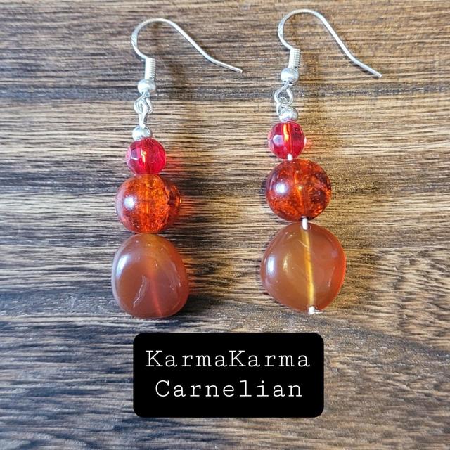 Reworked Women's Earrings - Orange/Silver on Productcaster.