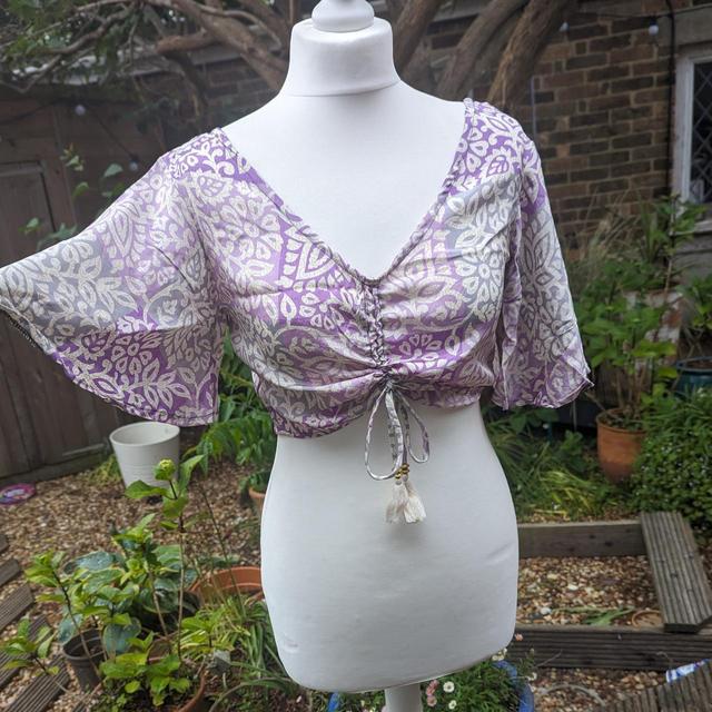 Handmade Women's Crop top - Purple/White - One size on Productcaster.