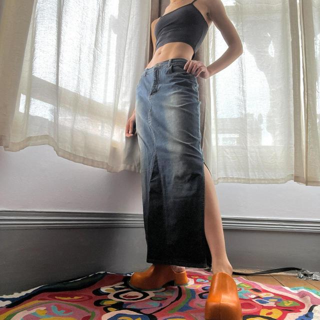 Vintage Women's Maxi Skirt - Blue/Grey - M on Productcaster.