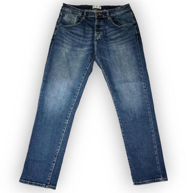 Police Men's Straight leg Embroidered Jeans - Blue - 36" on Productcaster.