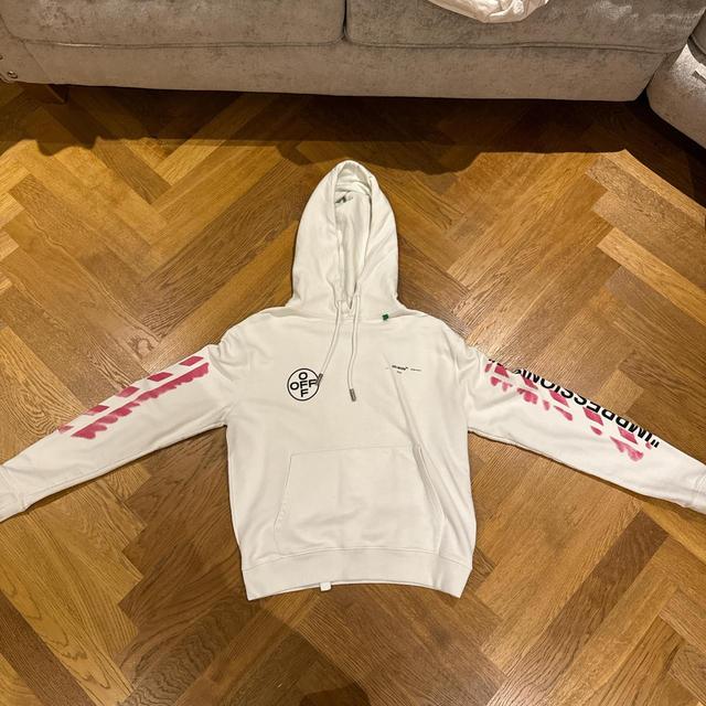 Off-White Men's Hoodie - White/Pink - M on Productcaster.