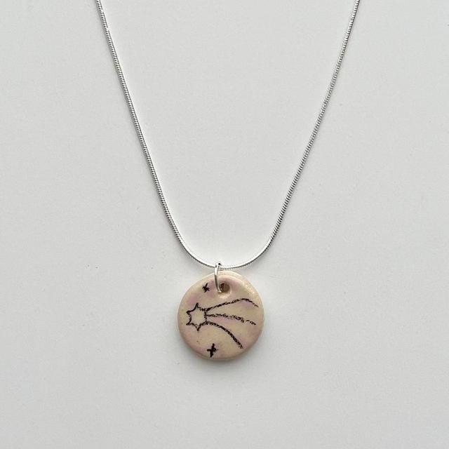 Handmade Women's Necklace - Silver/Cream on Productcaster.