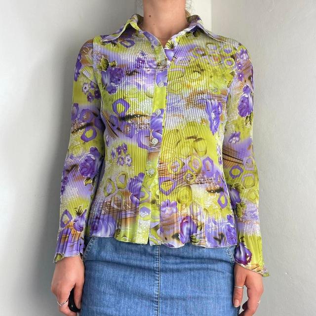 Vintage Women's Blouse - Green/Purple - M on Productcaster.