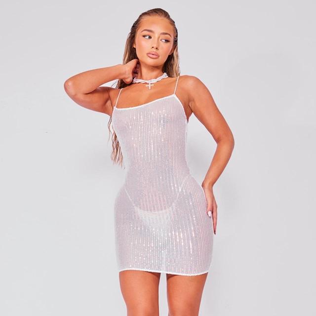 PrettyLittleThing Women's Party Dress - White/Silver - 8 on Productcaster.