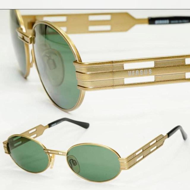 Versace Men's Round Sunglasses - Green/Gold on Productcaster.