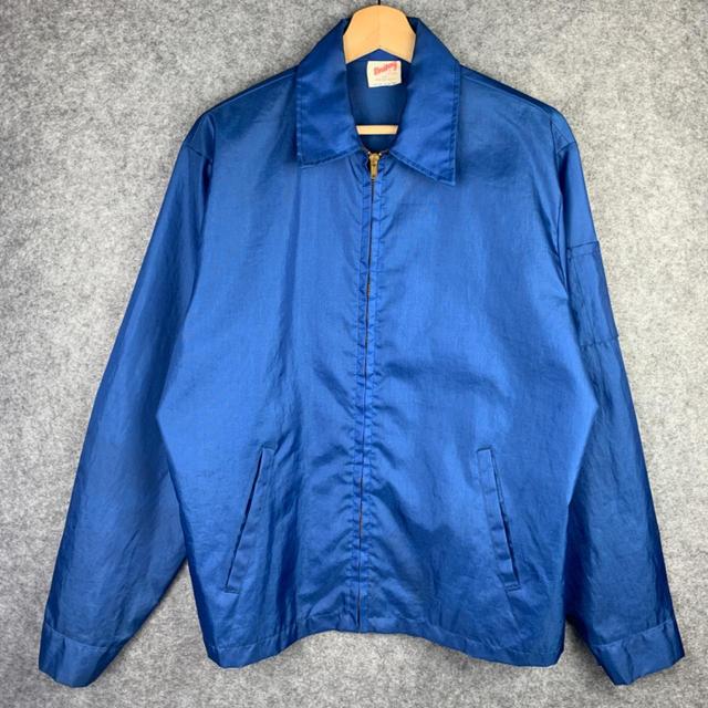 Vintage Men's Bomber Jacket - Blue/Gold - L on Productcaster.