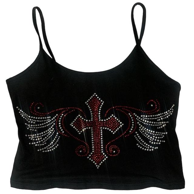 Vintage Women's Crop top - Black/Red - S on Productcaster.