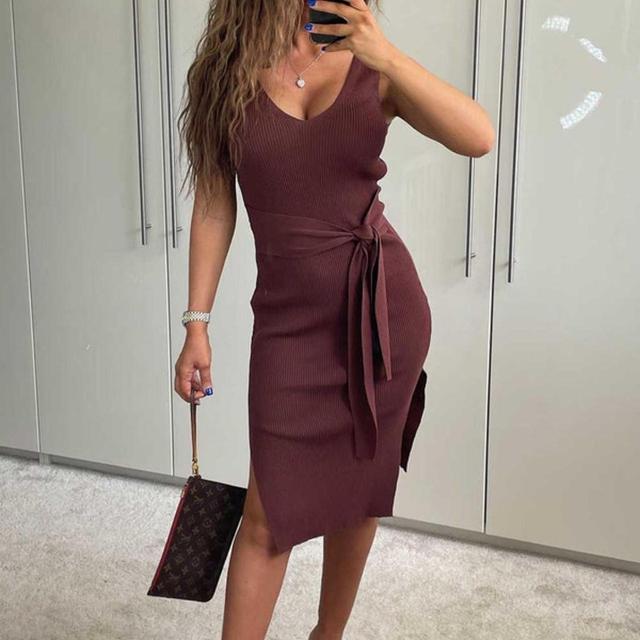 Deadstock Women's Pencil Dress - Brown/Burgundy - One size on Productcaster.