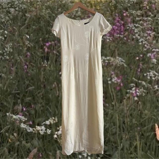 Vintage Women's Midi Dress - Cream - 12 on Productcaster.