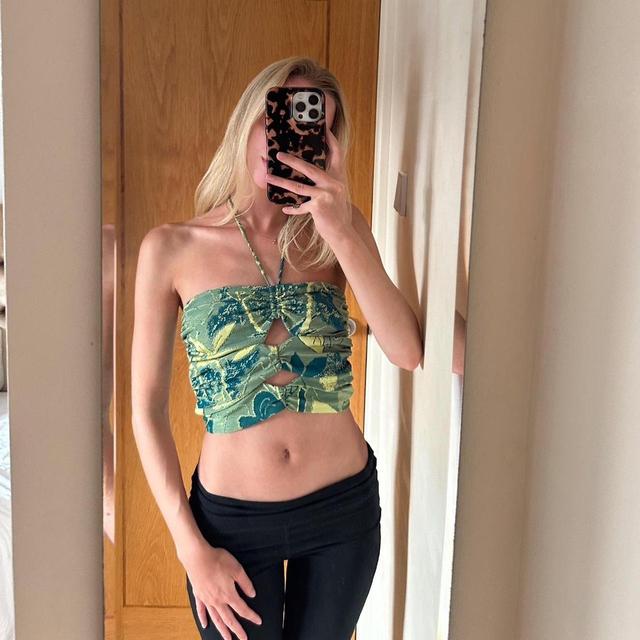 Zara Women's Crop top - Green/Yellow - S on Productcaster.