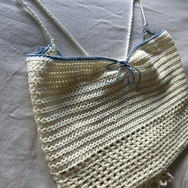 Handmade Women's Crop top - Cream/Blue - 8 on Productcaster.