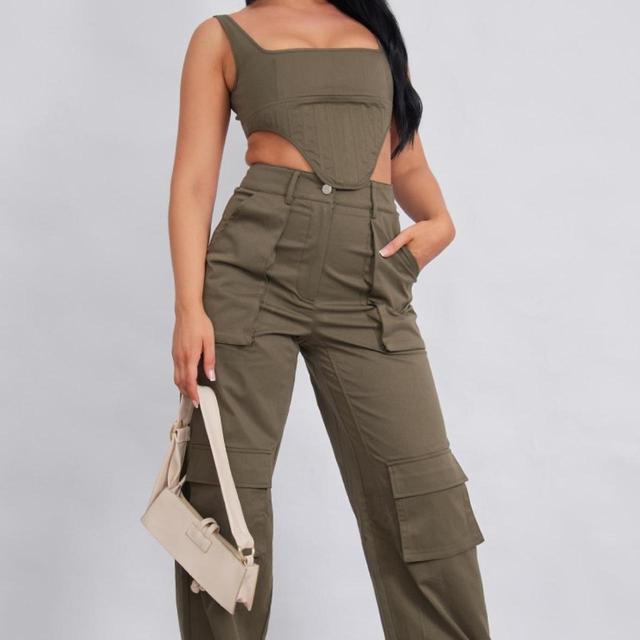 PrettyLittleThing Women's Cargo Trousers - Khaki - UK 8 on Productcaster.