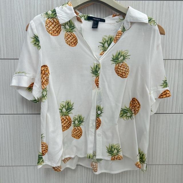 Forever 21 Women's Shirt - Yellow/White - S on Productcaster.