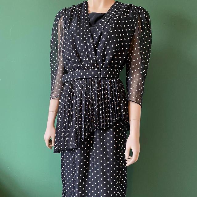 Vintage Women's Midi Dress - Black/White - M on Productcaster.