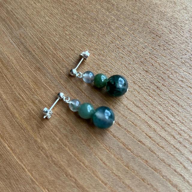 Women's Earrings - Green/Silver on Productcaster.