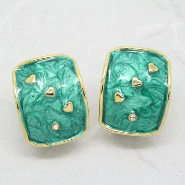 Vintage Women's Earrings - Green/Gold on Productcaster.