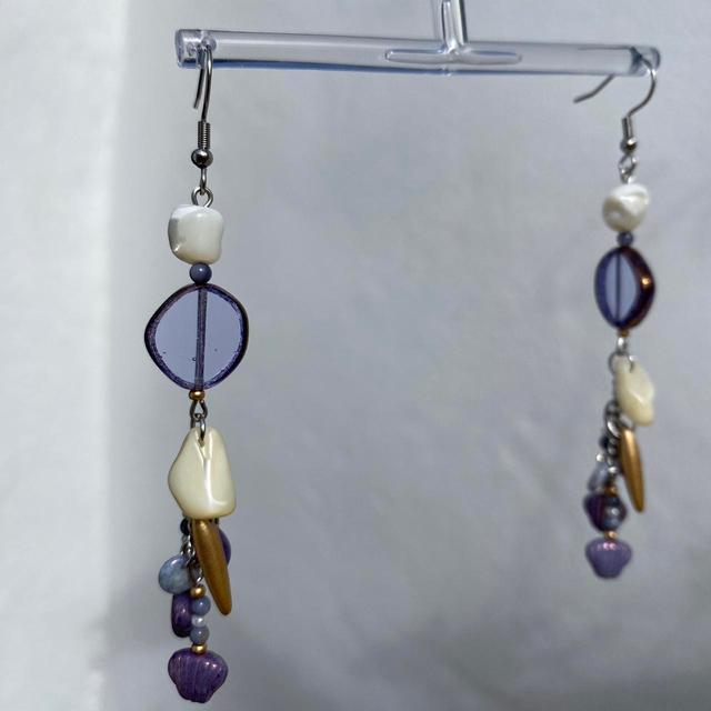 Women's Earrings - Cream/Purple on Productcaster.