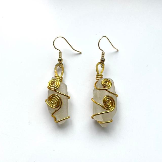 Reworked Women's Earrings - White/Gold on Productcaster.