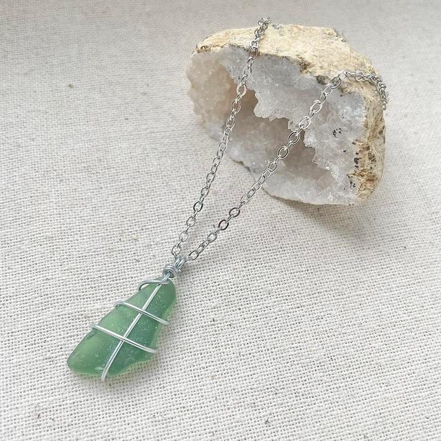 Reworked Women's Necklace - Silver/Green on Productcaster.