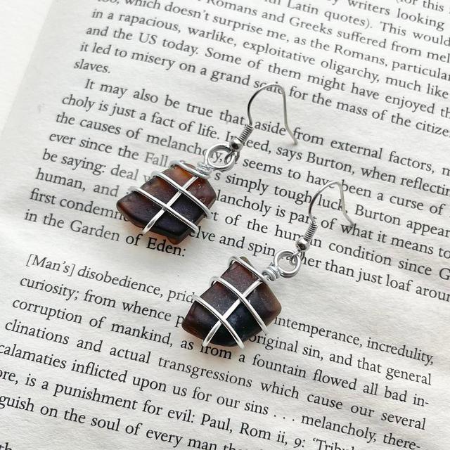 Reworked Women's Earrings - White/Brown on Productcaster.