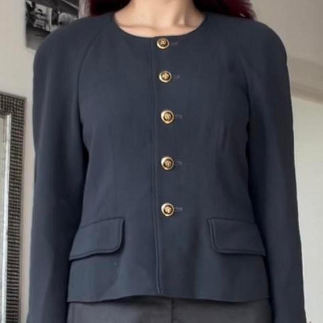 CELINE Women's Blazer Jacket - Navy/Grey - UK 10 on Productcaster.