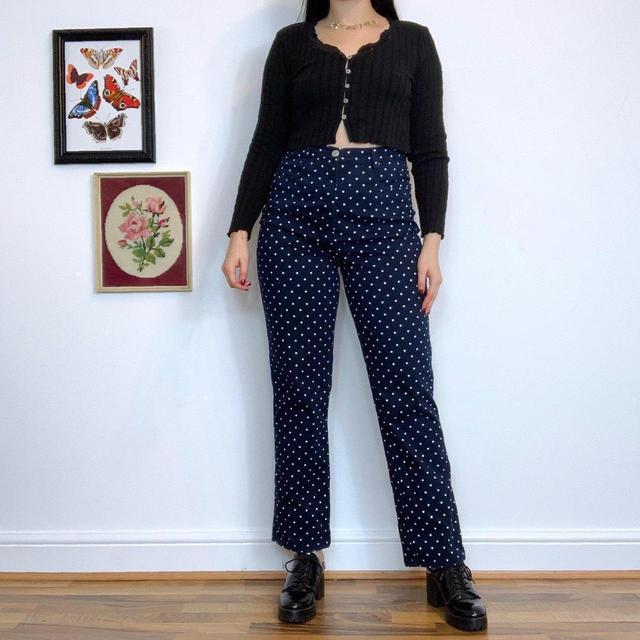 Vintage Women's High waisted Printed Jeans - Navy/White - S on Productcaster.