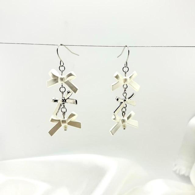 Handmade Women's Earrings - Silver/White on Productcaster.