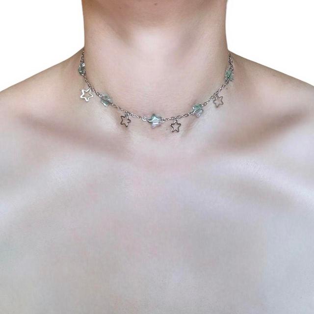 Handmade Women's Necklace - Silver/Green on Productcaster.