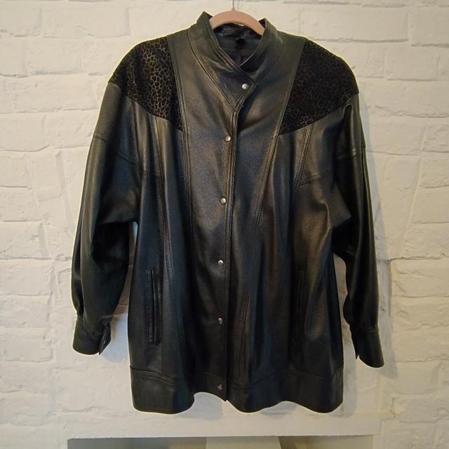 Vintage Women's Leather Jacket - Black - UK 14 on Productcaster.