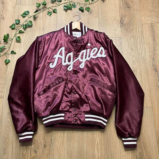 Vintage Women's Bomber Jacket - Burgundy/White - S on Productcaster.