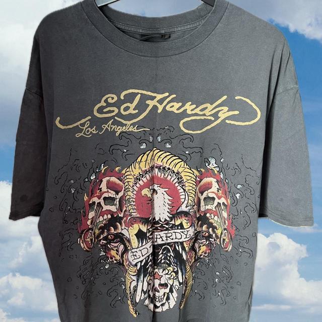 Ed Hardy Men's T-shirt - Grey/Black - L on Productcaster.