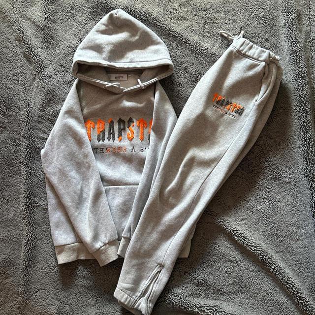 Trapstar Men's Hoodie - Grey/Orange - M on Productcaster.