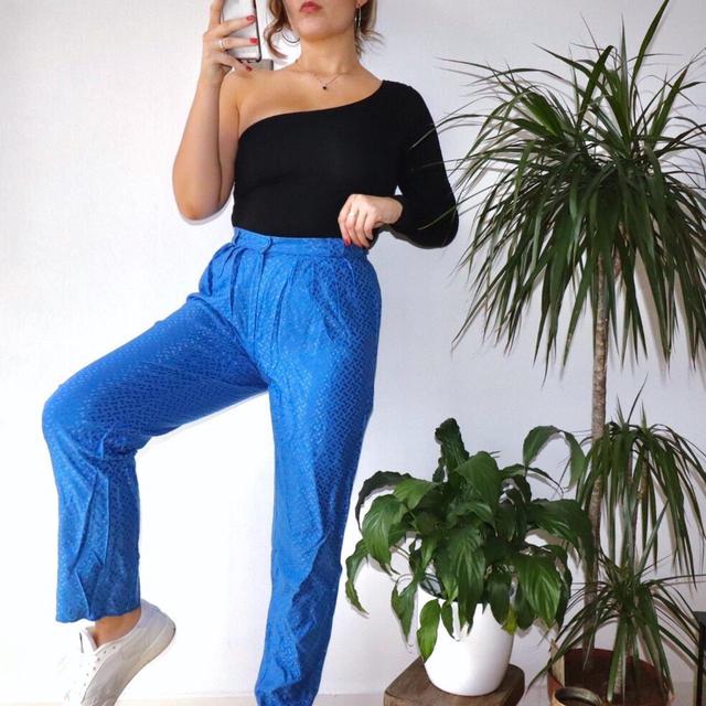 Vintage Women's High waisted Trousers - Blue - UK 10 on Productcaster.